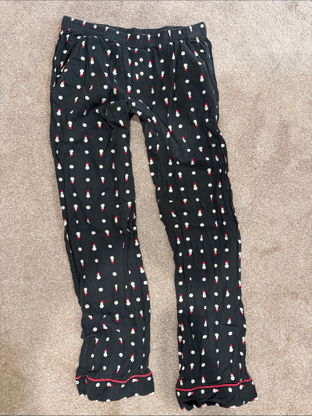 Black Victorias Secret Pajama Bottoms with Snowman Dot Pattern